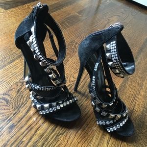 Zigi Soho Heels Studs and Rhinestone Suede Black